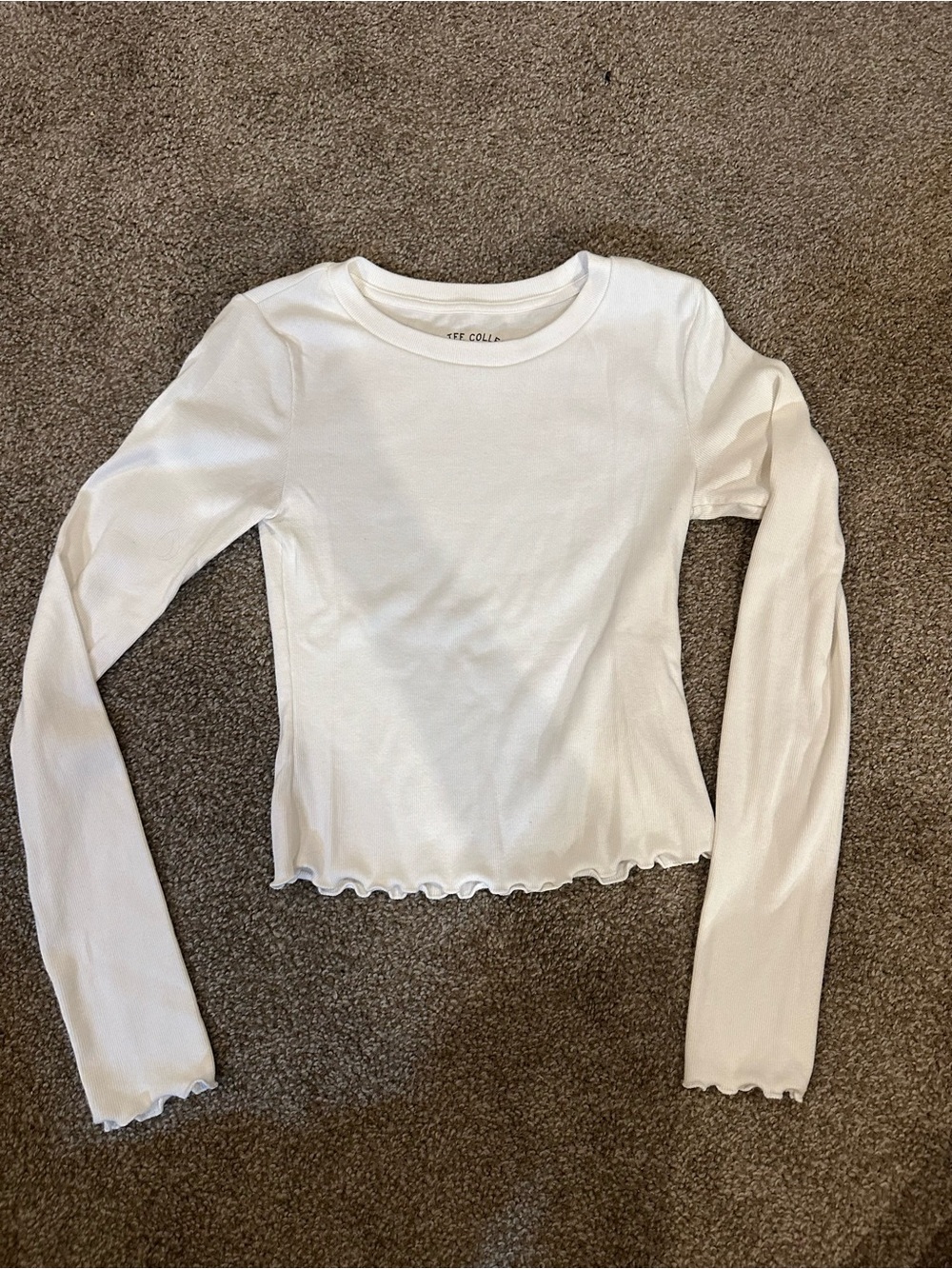 Aeropostale Women's White Long Sleeve Ruffle-Hem Tee